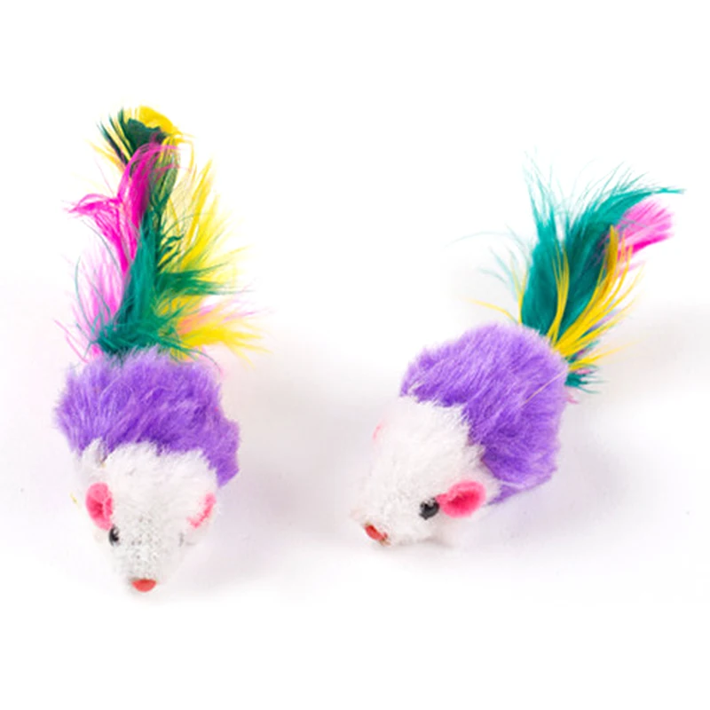 300pcs Cute Mini Soft Fleece False Mouse Cat Toys Colorful Feather Funny Playing Training Toys For Cats Kitten Puppy