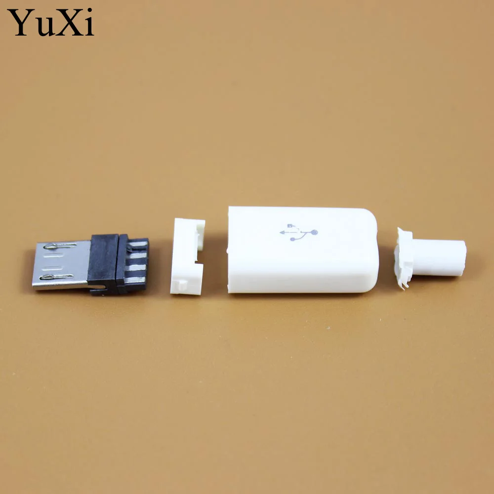 YuXi Micro USB 4 Pin Plug Connector With White Black Plastic Cover Welding Type 4 in 1 DIY Plugs for Cable