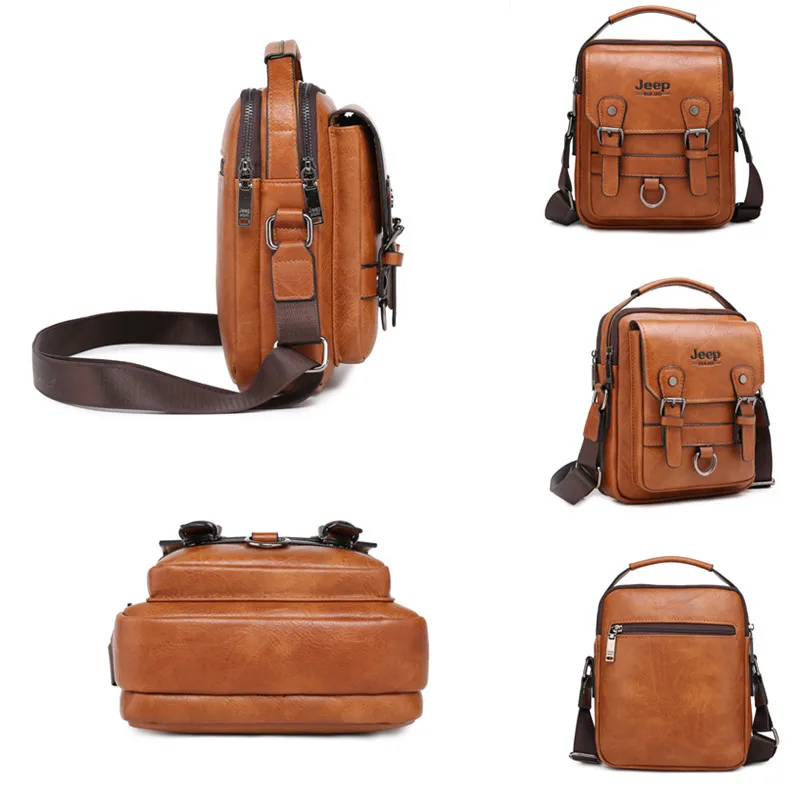 JEEP BULUO – sacs à main d\'affaires multifonctions pour hommes, sacoche à bandoulière en cuir de grande capacité, nouvelle collection
