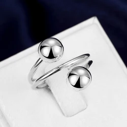 Wholesale Silver-plated Ring,Fashion wedding party Jewelry,Double Ball Beads Women&Men Gift Finger Rings for women men