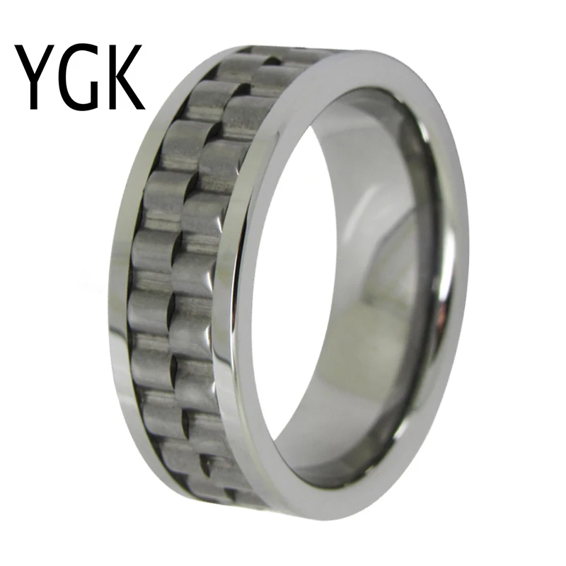 YGK Wedding Jewelry Gear Wheel Center Shape Silver Pipe Tungsten Rings for Men's Bridegroom Wedding Engagement Anniversary Ring