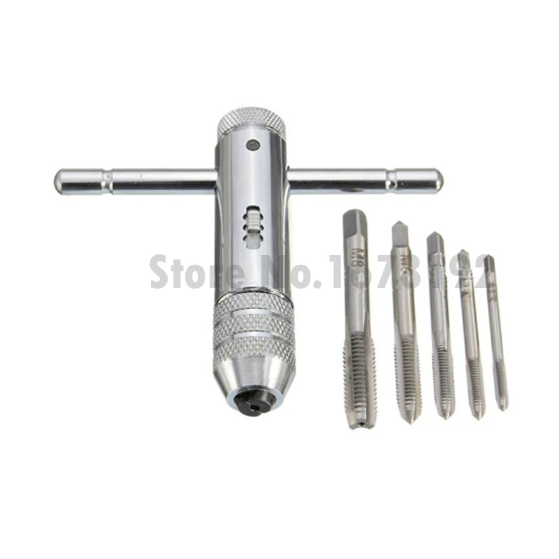 New T Type Hand Taps Reamer Drill Bit Torque Wrench Snap And Grip Spanner M3-M8 Hand Tool with 5pcs M3/M4/M5/M6/M8 Tap