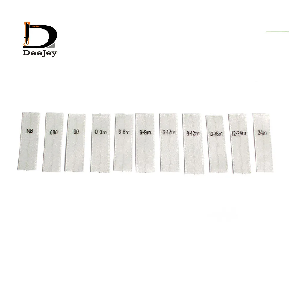 stocked size label tags 1.2x4cm satin woven size label smooth feeling white baby size label choices NB 000 00 etc.100pcs lot