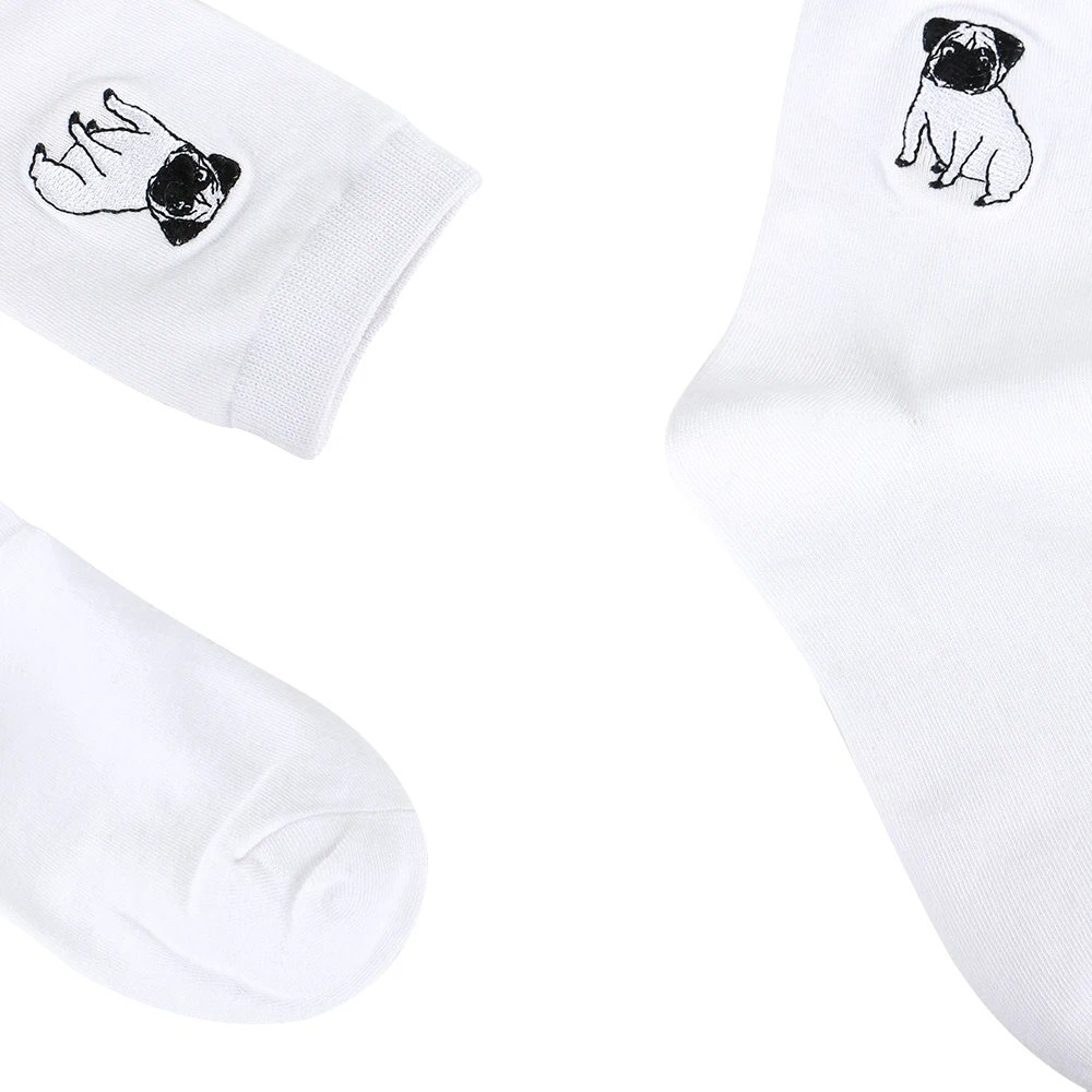 New Women\'s Socks Cotton Embroidery White Cute Dog Socks 3D Animal Lovely Novelty Dalmatian Husky Pug Socks Femme Soks Le06232