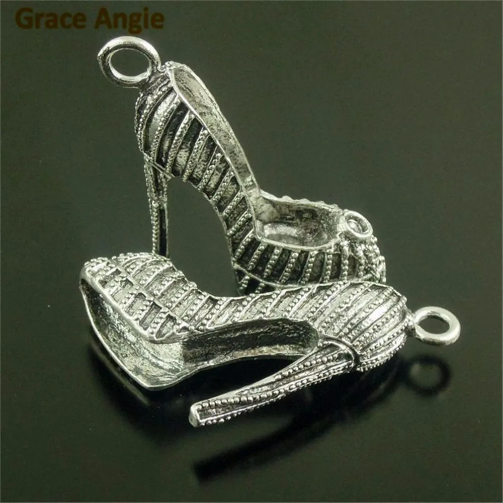 GraceAngie 6pcs Trendy Vintage Color Tone High Heel Shoes Pendant Charms Accessory Craft For Mature Girl Lady