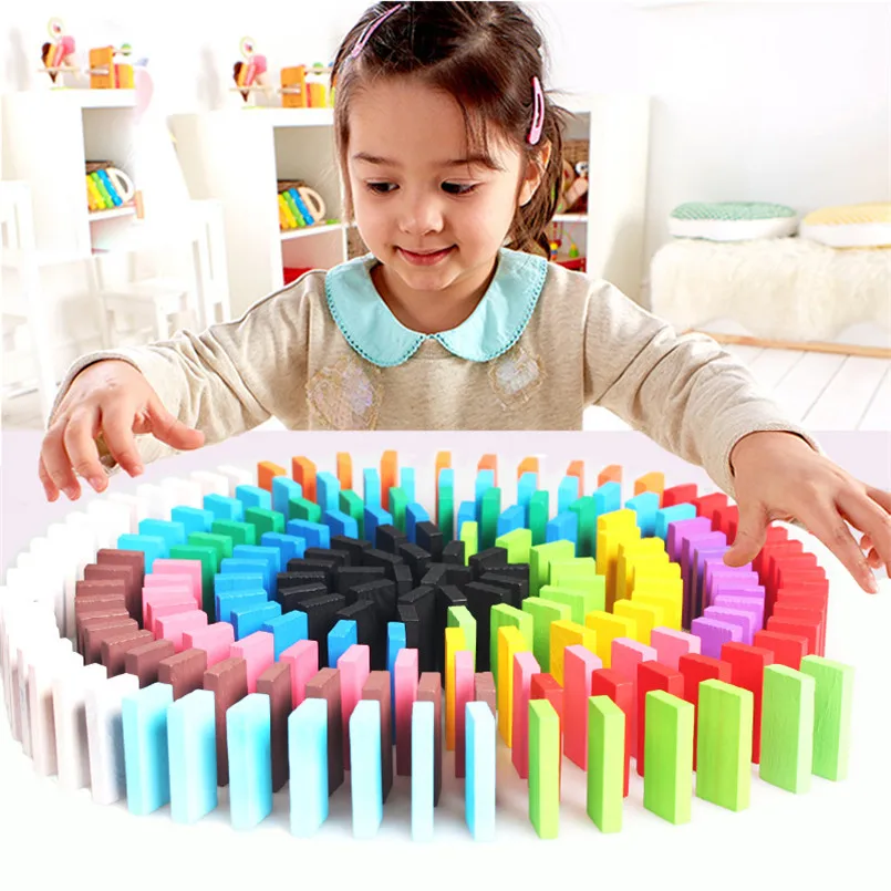 480pcs/set Children Color Sort Rainbow Wood Domino Blocks Kits Early Bright Wooden Dominoes Games Educational Toy Christmas Gift