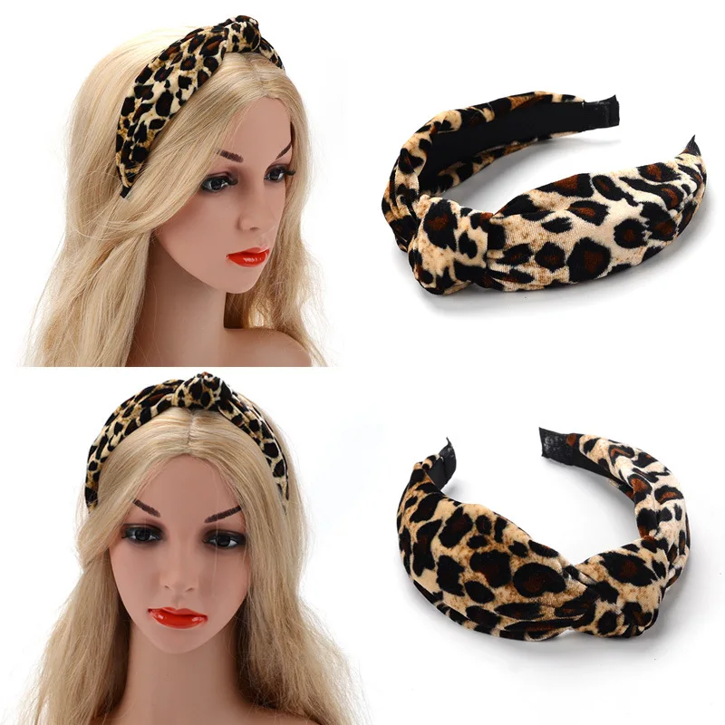 New Winter Warm Flannel Leopard Print Headband Girls Hairband High Quality Elastic Twist Turban Head wrap Hair Accessories