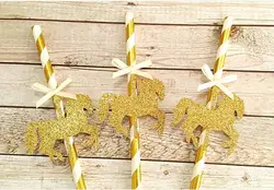glitter gold Carousel Horse birthday BABY SHOWER Baptism paper straws wedding New Year drinkware party decorations