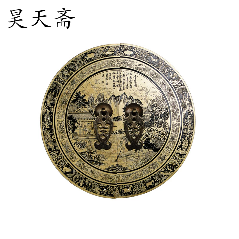 

[Haotian vegetarian] antique copper fittings copper door handle Chinese Jinling Figure HTB-154 diameter 24CM