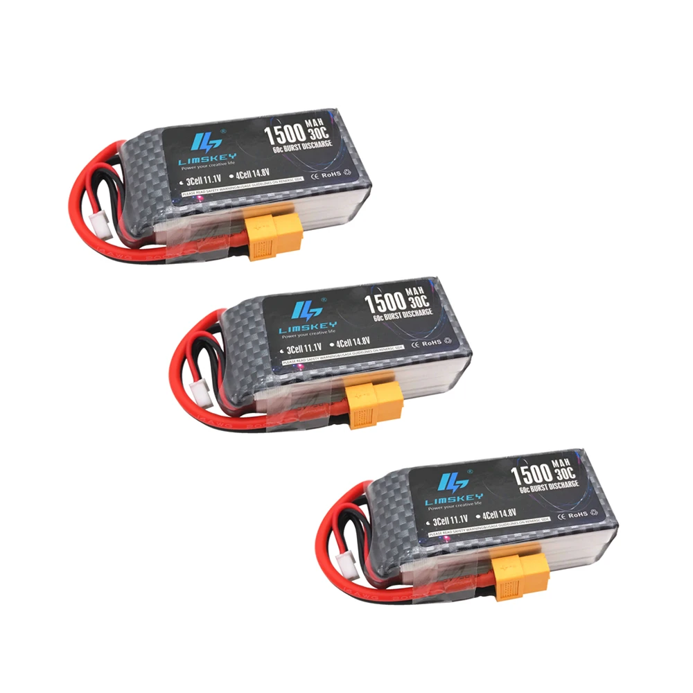 Limskey-batería LiPo 3S de 11,1 V, 1500Mah, 3S, 30C, MAX, 60C, XT60, enchufe para coche, avión, barco, helicóptero, WLtoys V950, 3 uds.