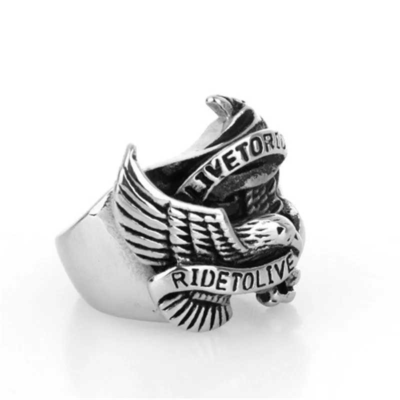 Ride to Live Hawk Eagle 316L Stainless Steel Motor Biker Men\'s Ring  Jewelry