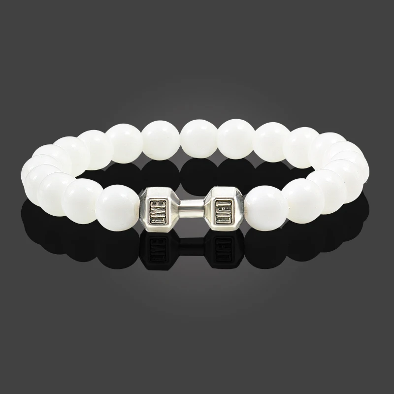 3 Style Pure White Pocelain Natural Stone Bracelets For Women Charms Beaded Men Handmade Elastic Rope Bangles Dumbbell Bracelet