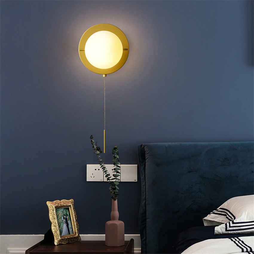 Nordic Magic Bean Zipper Switch Wall Lamps Ball Glass Bedroom Bedside Living Room Hall Sconce Wall Lights Decorative Fixtures