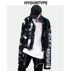 Designer Irregular Hand Painted Ripped Denim Jacket Coat Mens Hip Hop Autumn Outerwear Fashion Black Jean Streetwear Jackets