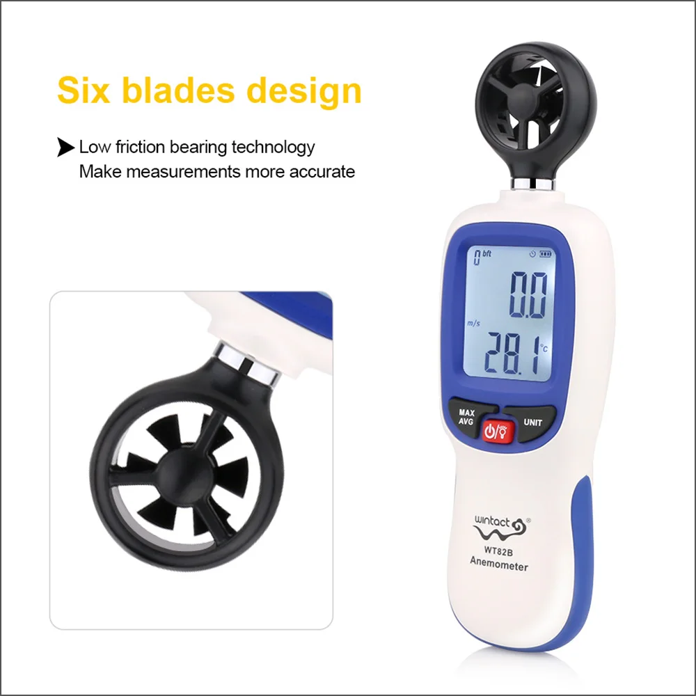 Imagem -04 - Medidor de Velocidade de Vento Wintacta Instrumento de Fluxo de ar Temperatura Display Lcd Tacômetro Automático Wt82 Wt82b