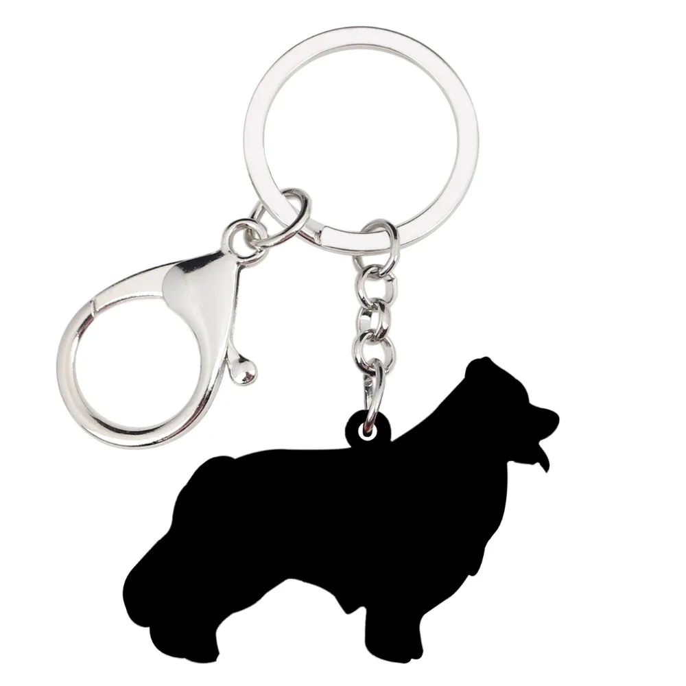 WEVENI Acrylic Anime Border Collie Dog Key Chain Keychain Ring Animal Jewelry For Women Girls Female Car Bag Wallet Charms Gift