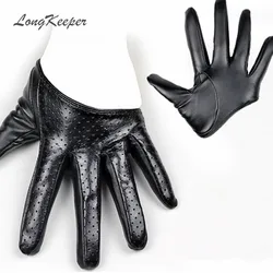 LongKeeper New Design Sexy Leather Gloves for Women Half Palm PU Leather Gloves Party Show Mittens Black Gold Silver SXJ106