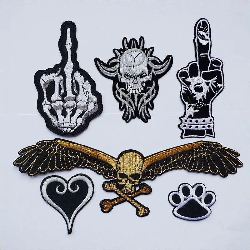 1 Pcs Footprint Finger Skull Bird Embroidery Iron on Patches For Clothing Jeans Applique Garment Kids Hat Stripes Sticker Badges