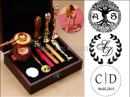 

Custom your own logo Wax Seal Stamp with Vintage Melting Stove wood box set / Sealing Wax Wooden Melting Furnace Tool wood box