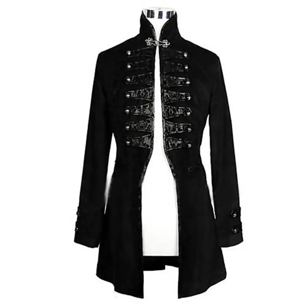 

Cosplaydiy Vintage Medieval Steampunk Cosplay Costume Jacket Plague Doctor Punk Black Flocked Long Sleeve Coat L320