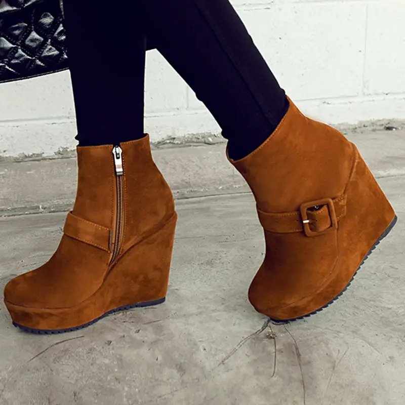 Big size 34-44 New Round Toe Buckle Boots for Women Sexy Ankle Boots Heels Fashion Winter  Spring Autumn Shoes Casual Zip 6-30