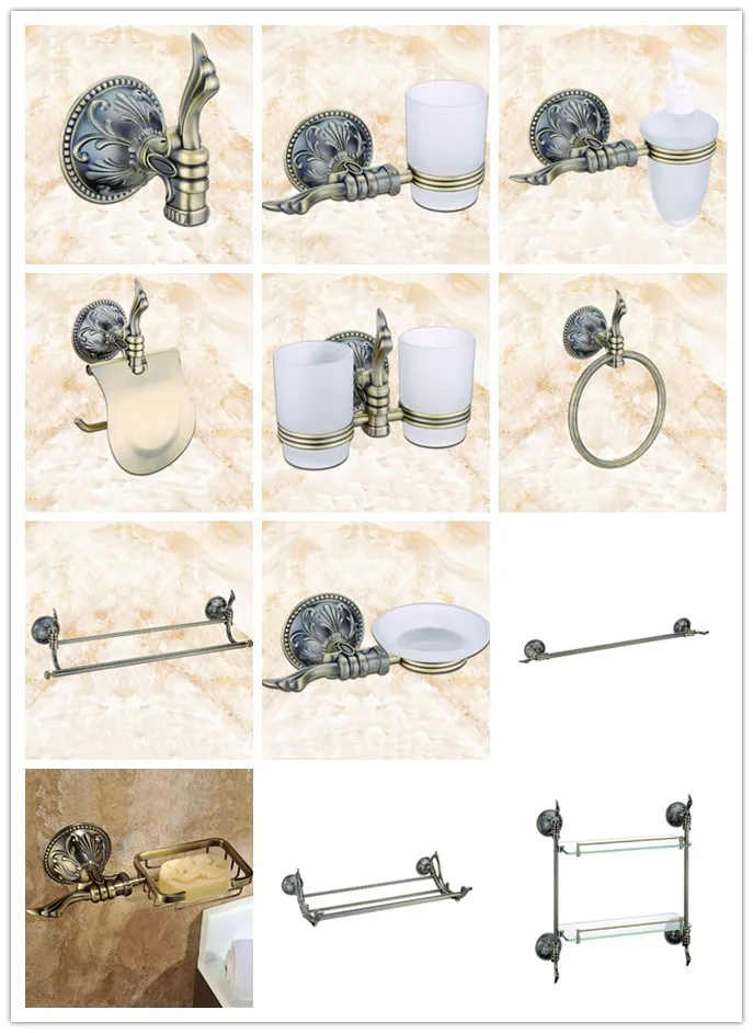 Antique bronze 12-Piece Bathroom Hardware Accessory Set Towel bar rack shelf Robe hook paper holder ring Toilet brush Soap dish