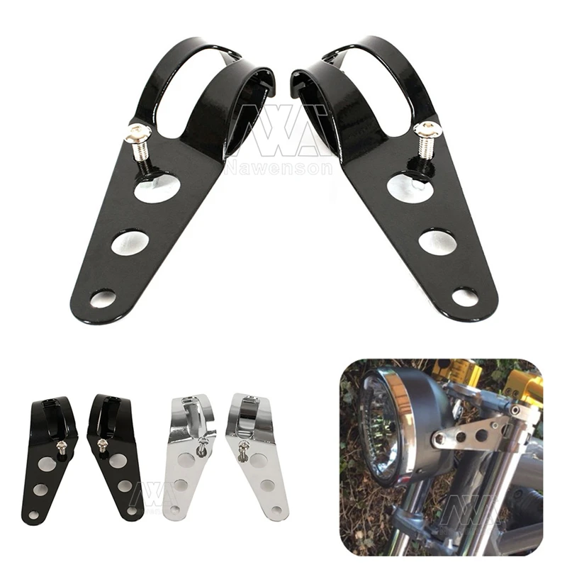 35mm-43mm Universal Motorcycle Headlight Mount Brackets Fork Ear Chopper Headlamp Holder Adjust Motor Fork Mount Black Chrome