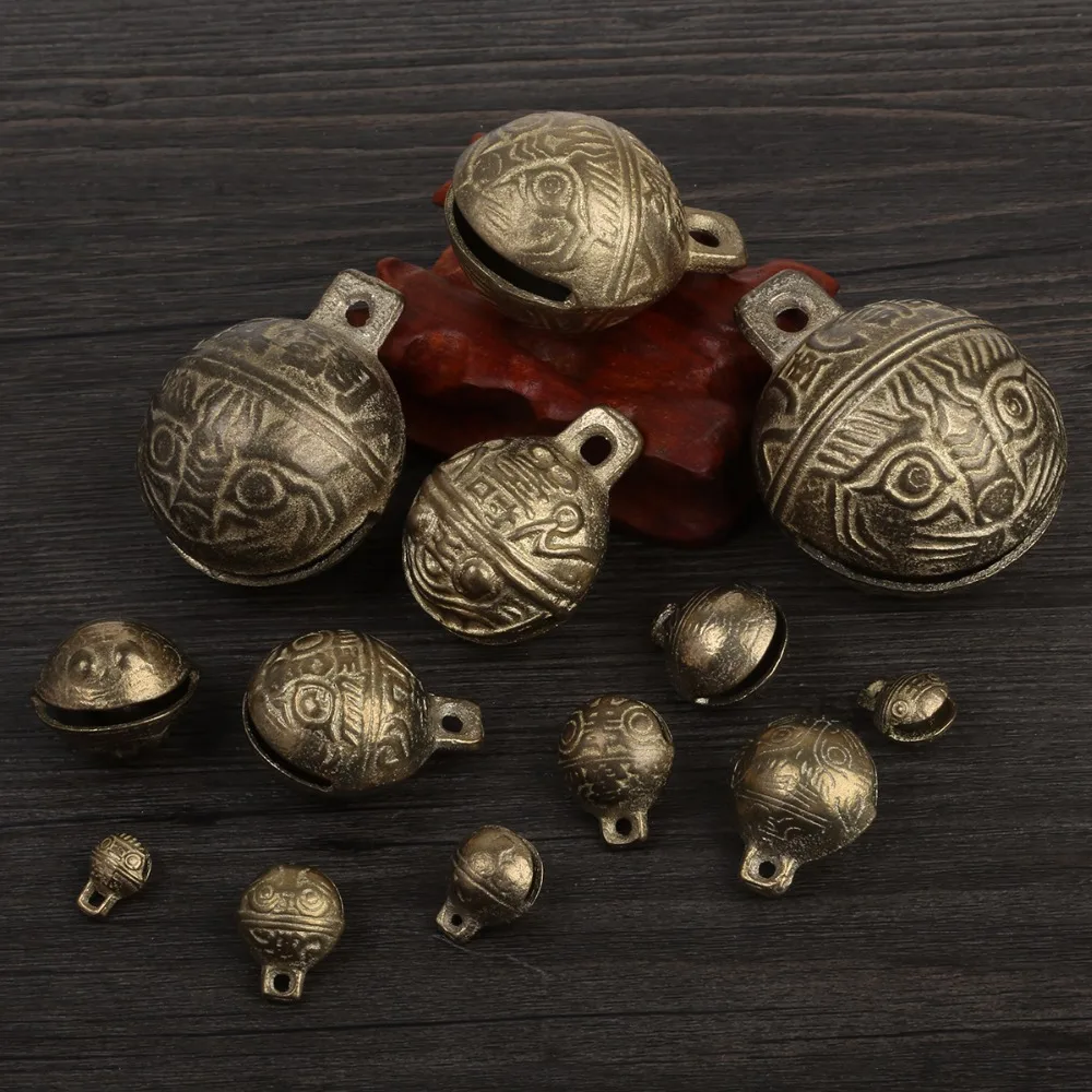 1-15pcs Vintage Tiger Head Brass Material Chinese Good Luck Tinkle Bell Charm for Bracelet Anklet Making Pet Hanging Pendants