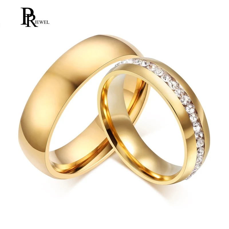 Gold Tone Wedding Bands Ring for Male Female 6mm Stainless Steel Womens Mens Anillo US Size 5 to 13 Best Love Gift Personalize