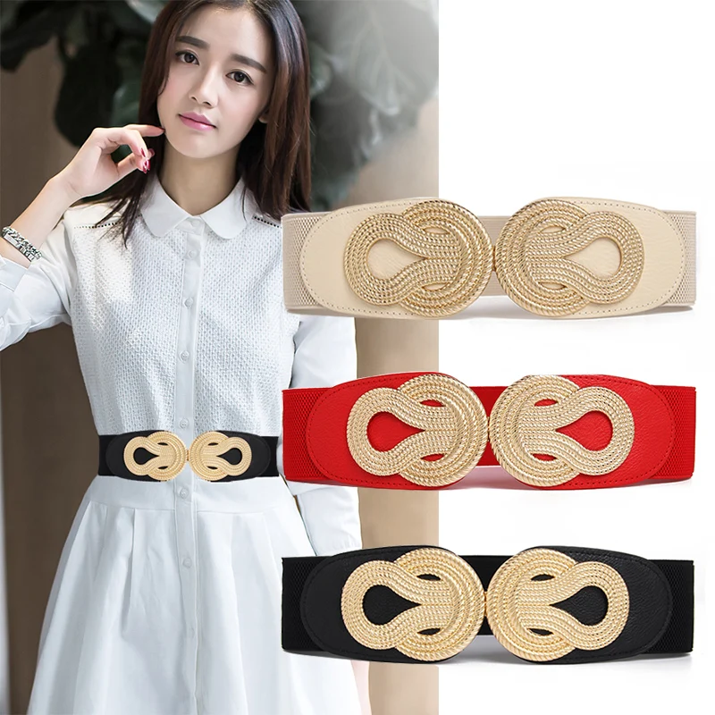 New Arrive Black Red Leather Waistband Hit Color Big Bow Buckle Exceed Wide Cummerbund Women Belts Fashion Tide All Match Dress