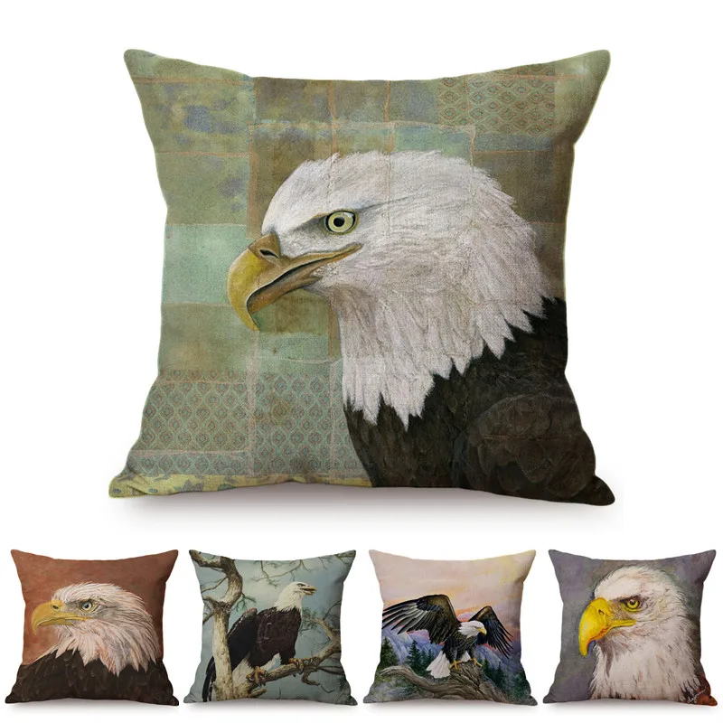 Nordic Eagles Vintage Oil Painting Decoration Throw Pillow Case Ferocious Argentine Giant Eagle Print Sofa Cushion Cover cojines