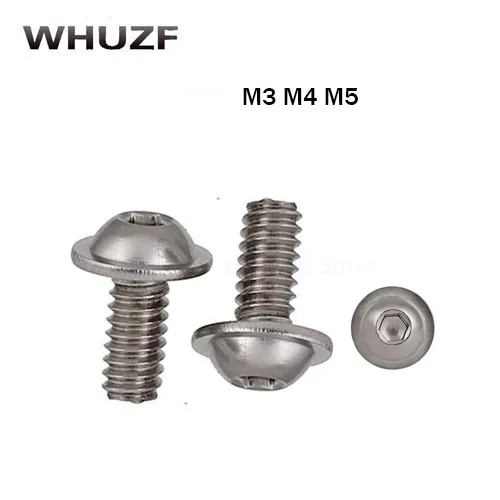 M3 M4 M5 Screws Hex Socket with Pad ISO7380 304 Stainless Steel Semi-round Head Screws Bolts