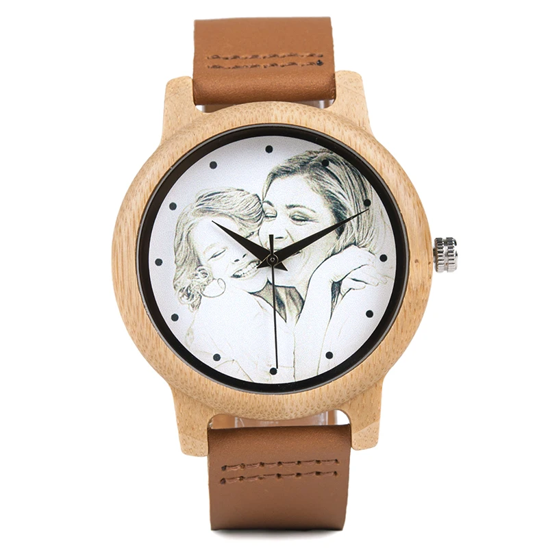 Personality Creative Design Customers Photos UV Printing Customize Wooden Watch Customization Laser Print OEM Great Gift Watches