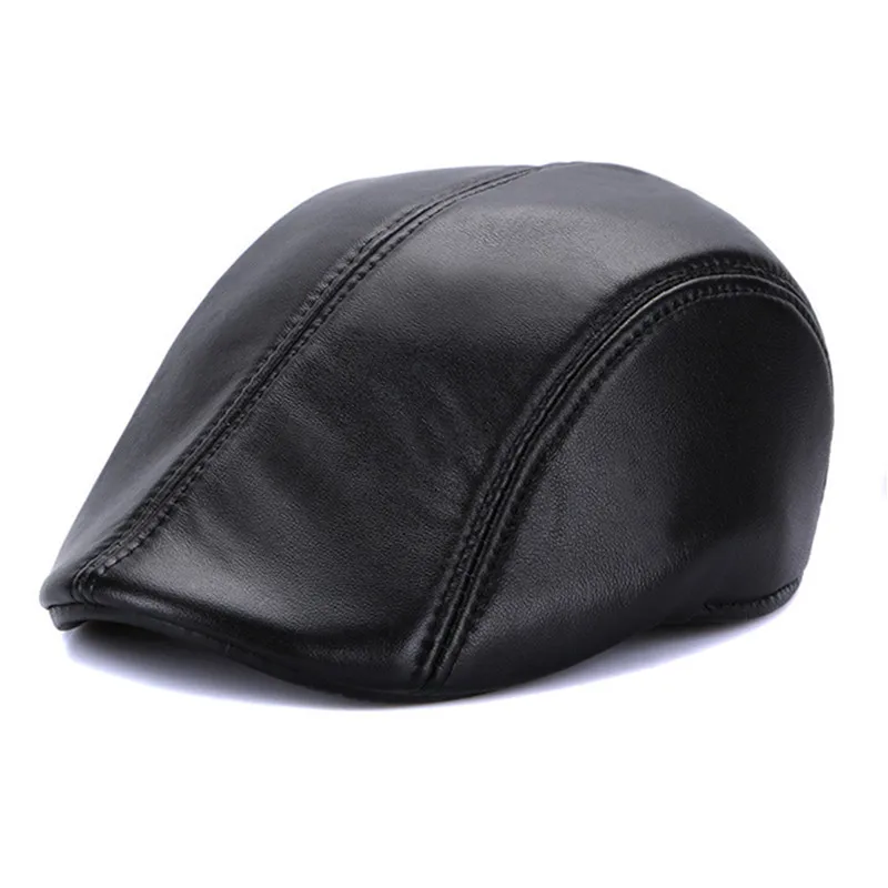 

Men's Real Genuine Leather Baseball Cap New Style Sheep Leather Beret Newsboy Windproof Warm Visors Caps New Year Gift B-7143