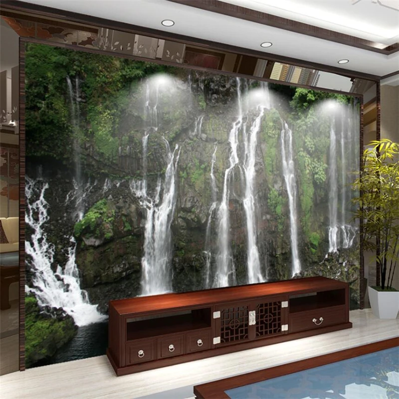 

wellyu HD Original Forest Waterfall White Water Wall Custom Large Mural Green Wallpaper papel de parede para quarto