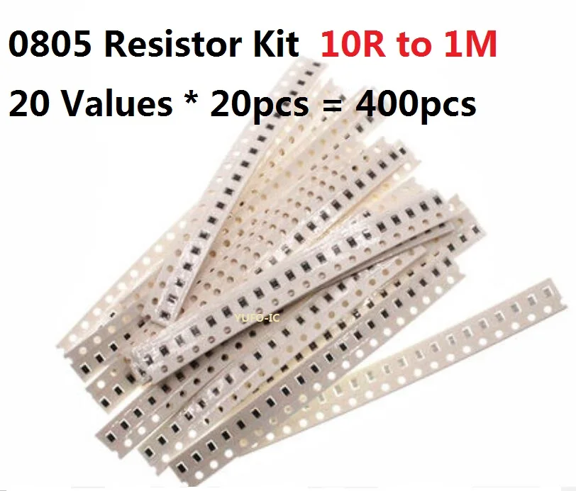 

Комплект резисторов SMD 400 20 значений * 20 шт. = 0805 шт., 10 Ohm-1M 5% сопротивление, набор в ассортименте, набор чипов 100R 470R 1K 2,2 K 6,8 K 10K 100K