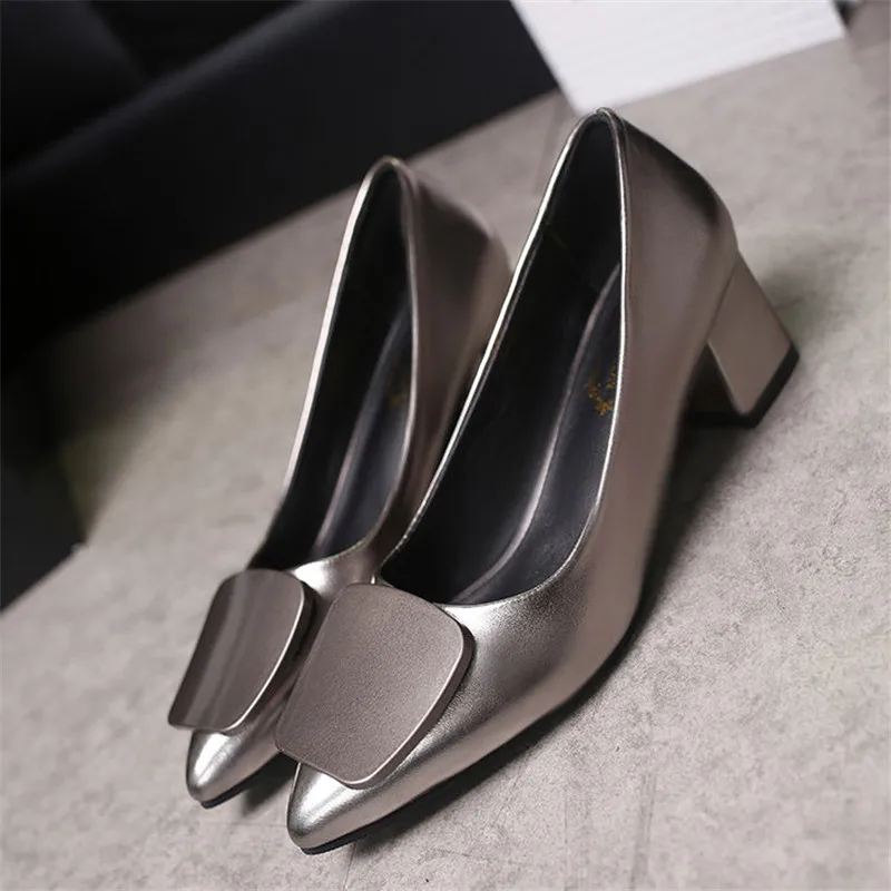 Pointed Shallow High heels pumps women shoes 2019 Spring Autumn shoes woman Square heel Black work wedding Casual ladies shoes