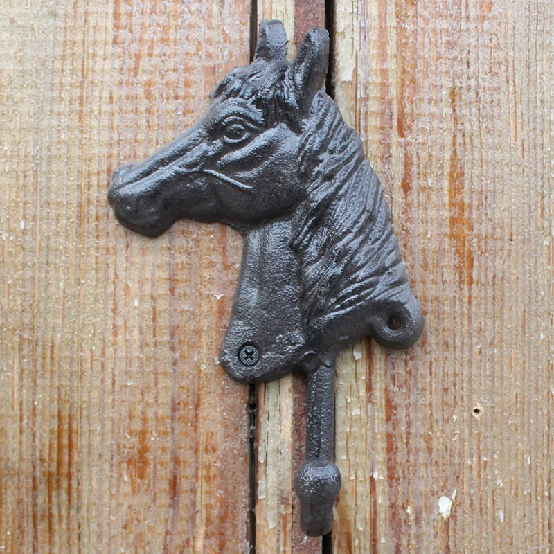 Horse Head Cast Iron Wall Hook With 1 Hanger Farm House Accents Home Garden Decor Antique Black Animal Figurines Hanging Holders