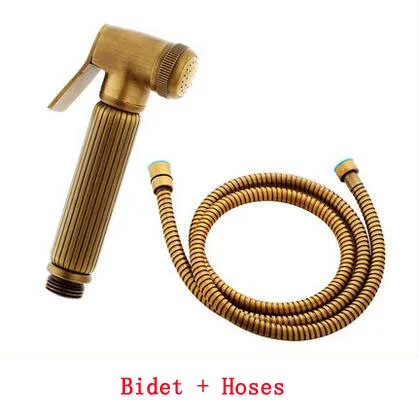 Brass handheld bidet shower set, Antique bathroom wall mounted bidet spray set, Copper toilet flushing device suit vintage