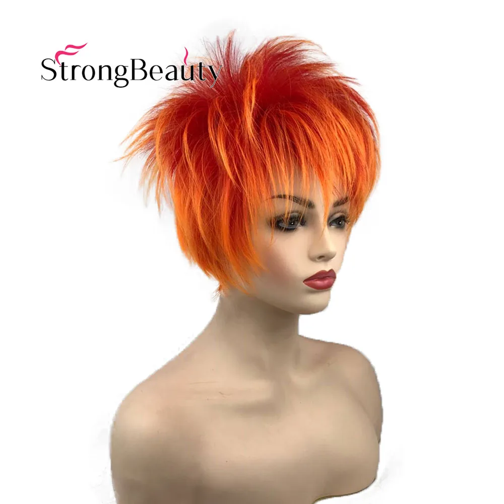 Strong Beauty Short Synthetic Wigs Orange Red Wig Men Women's Fluffy Straight Cosplay Party Wigs Heat Ok