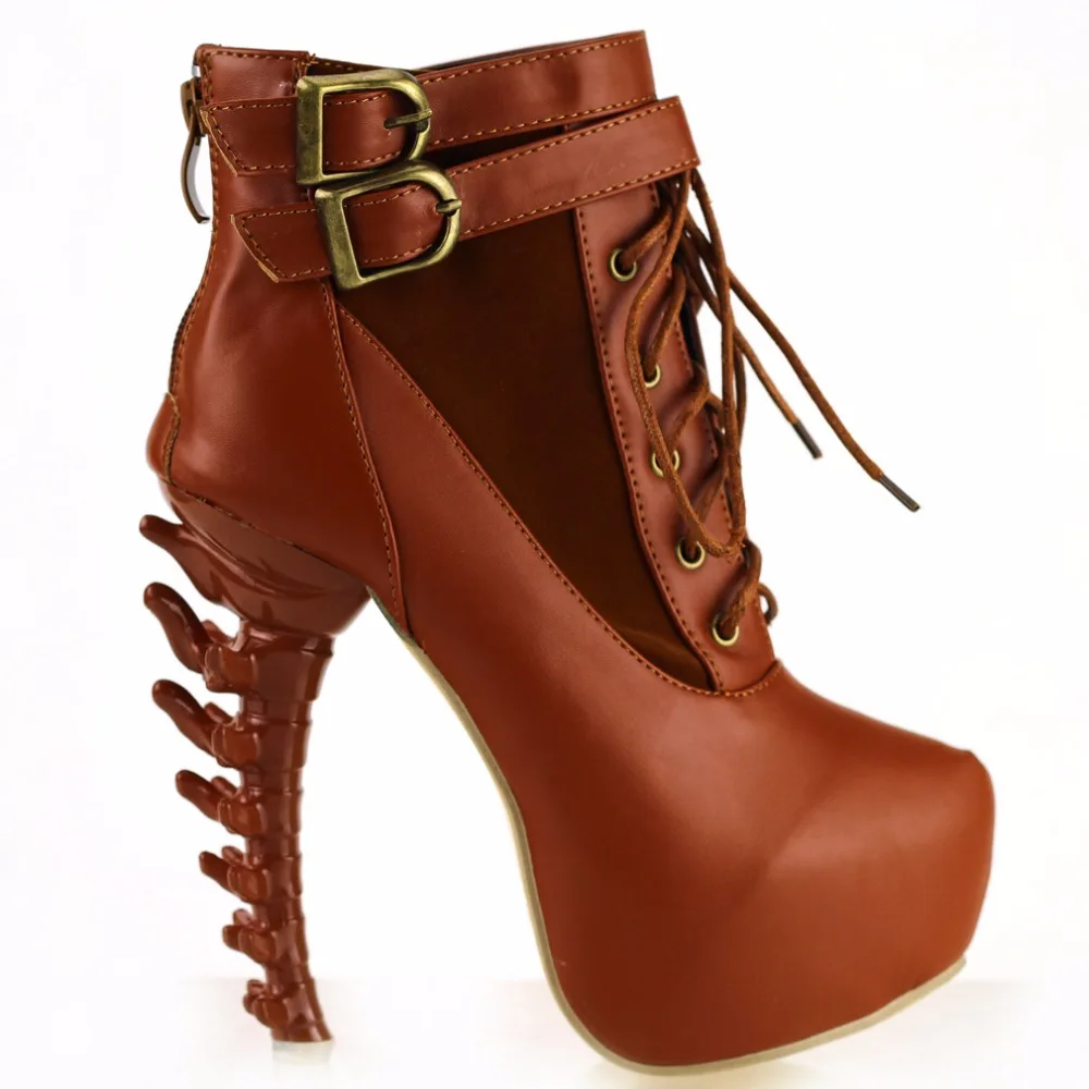 LF40601 Punk Lace Up Buckle High-top Bone High Heel Platform Ankle Boots