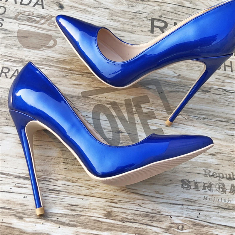 Blue Sexy Women High Heels Shoes Stiletto 12 cm Pumps Blue Pointed Toe Woman Shoes Party Plus Size 34-45 QP044 ROVICIYA image 4