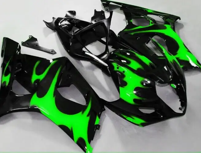 Injection Hey-GSX-R1000 K3 03 04 Green Flame Black GSX R1000 K3 GSXR 1000 2003 2004 GSXR1000 Fairing for Suzuki