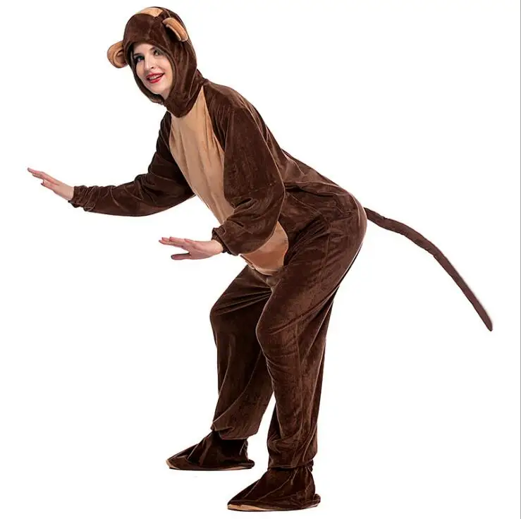 Animals Monkey Costume Adult Girl kids Monkey Onesie Flannel Women Anime Jumpsuit Disguise Cosplay Onesies Halloween Carnival