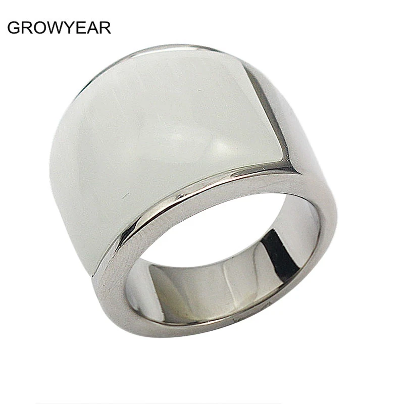 White Opal Ring Stainless Steel Jewelry Wide Silver Color Women Men Wedding Band Size 7 6 10 8 9 Free Shipping