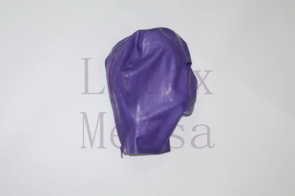 Purple color latex mask  with back zip for adults