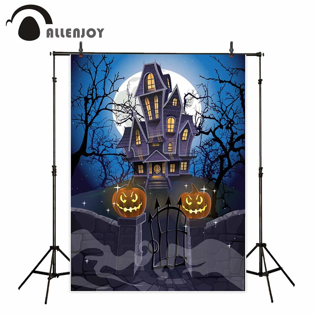 Allenjoy backdrop for photographic studio Haunted house pumpkins moon spider web horrible trees backdrop Halloween photocall