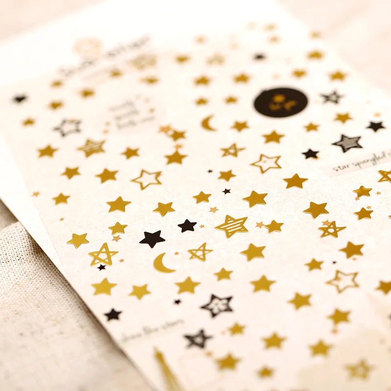 1 Sheet Creative beautiful Gold star tower albums decorative stickers Diy photo cute cartoon Bronzing Stickery Student gift