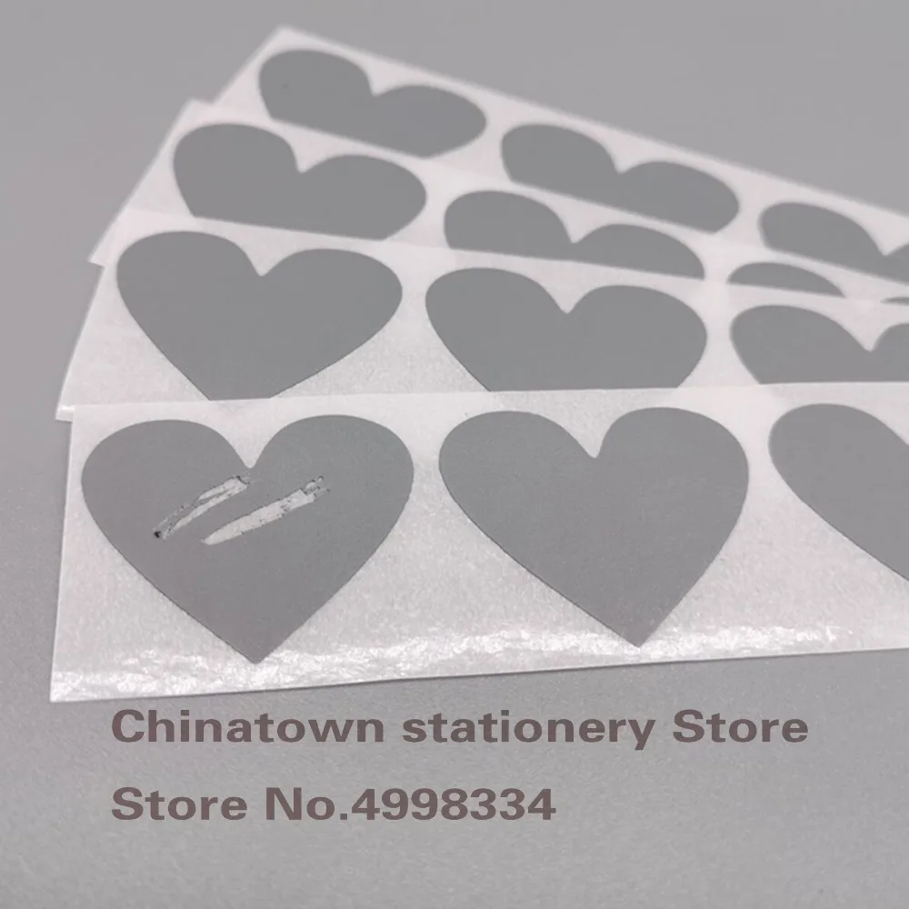 200pcs Scratch Off Stickers 30mmx35mm Love Heart Shape   gray Color Blank For Secret Code Cover Home Game Wedding Message