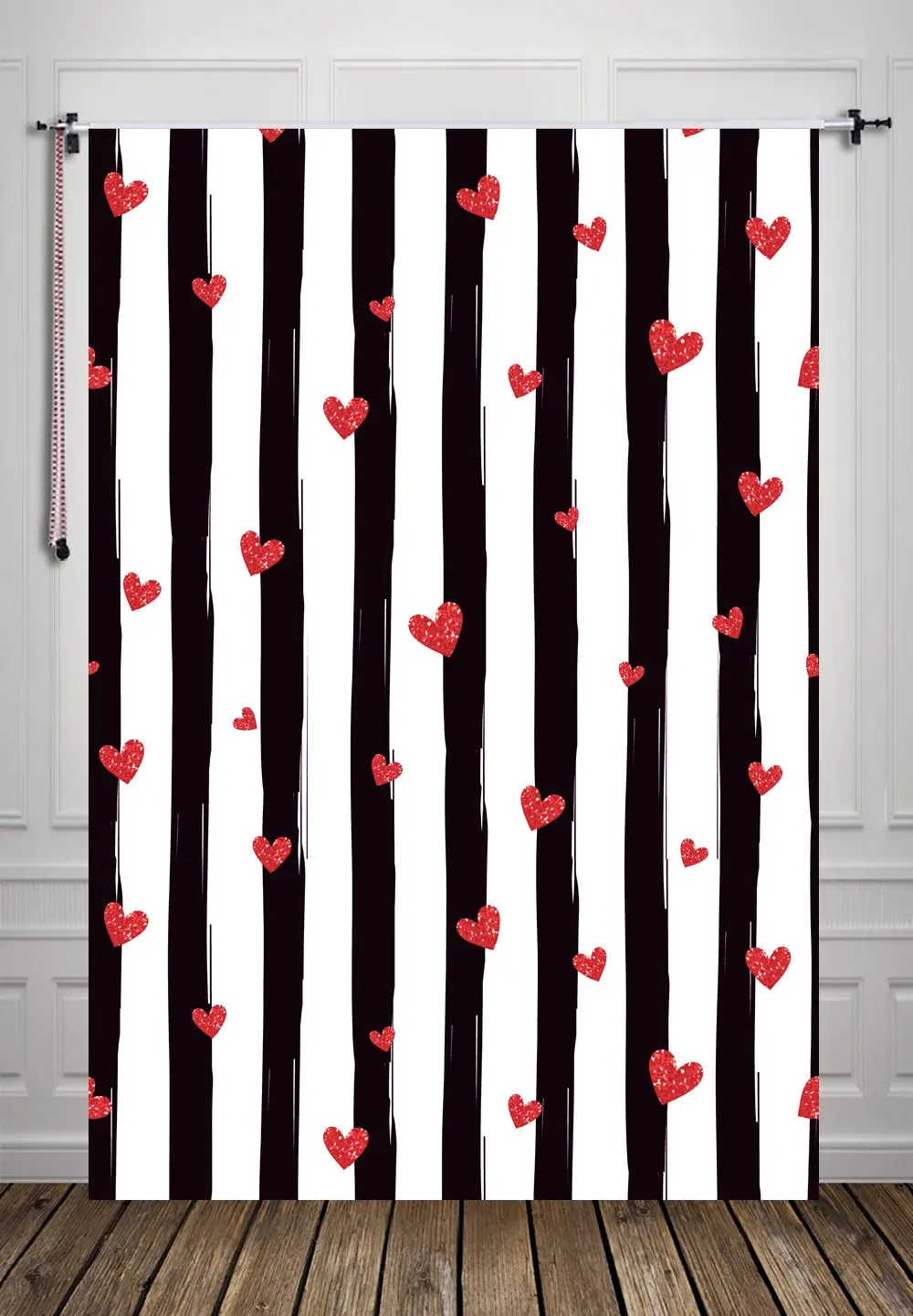 

5x7ft Little Red Heart Stripes wallpaper photo backdrop